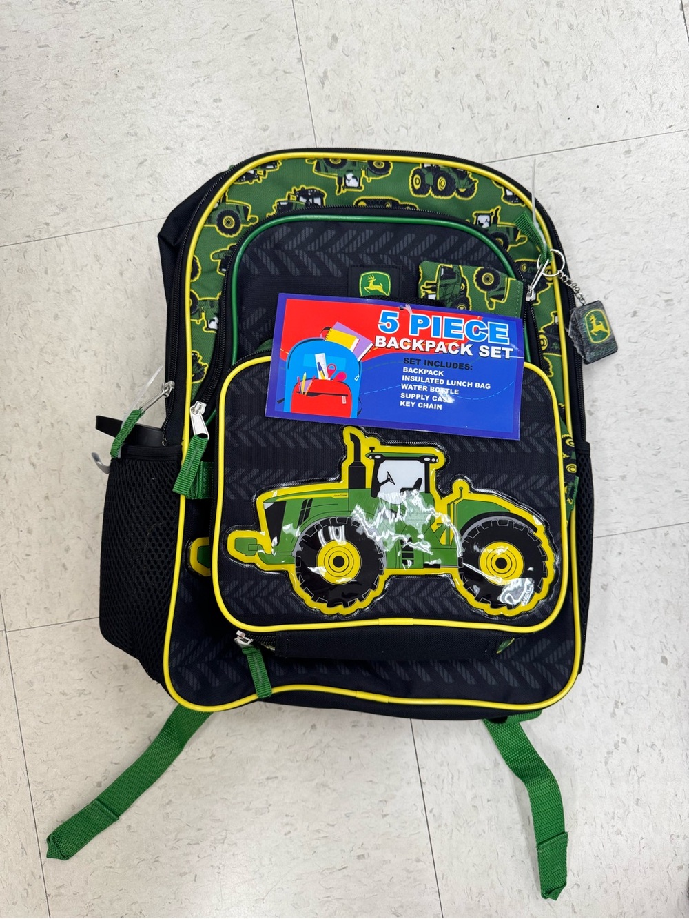 John Deere Green and Yellow Kids Tractor Backpack 5-Piece Set